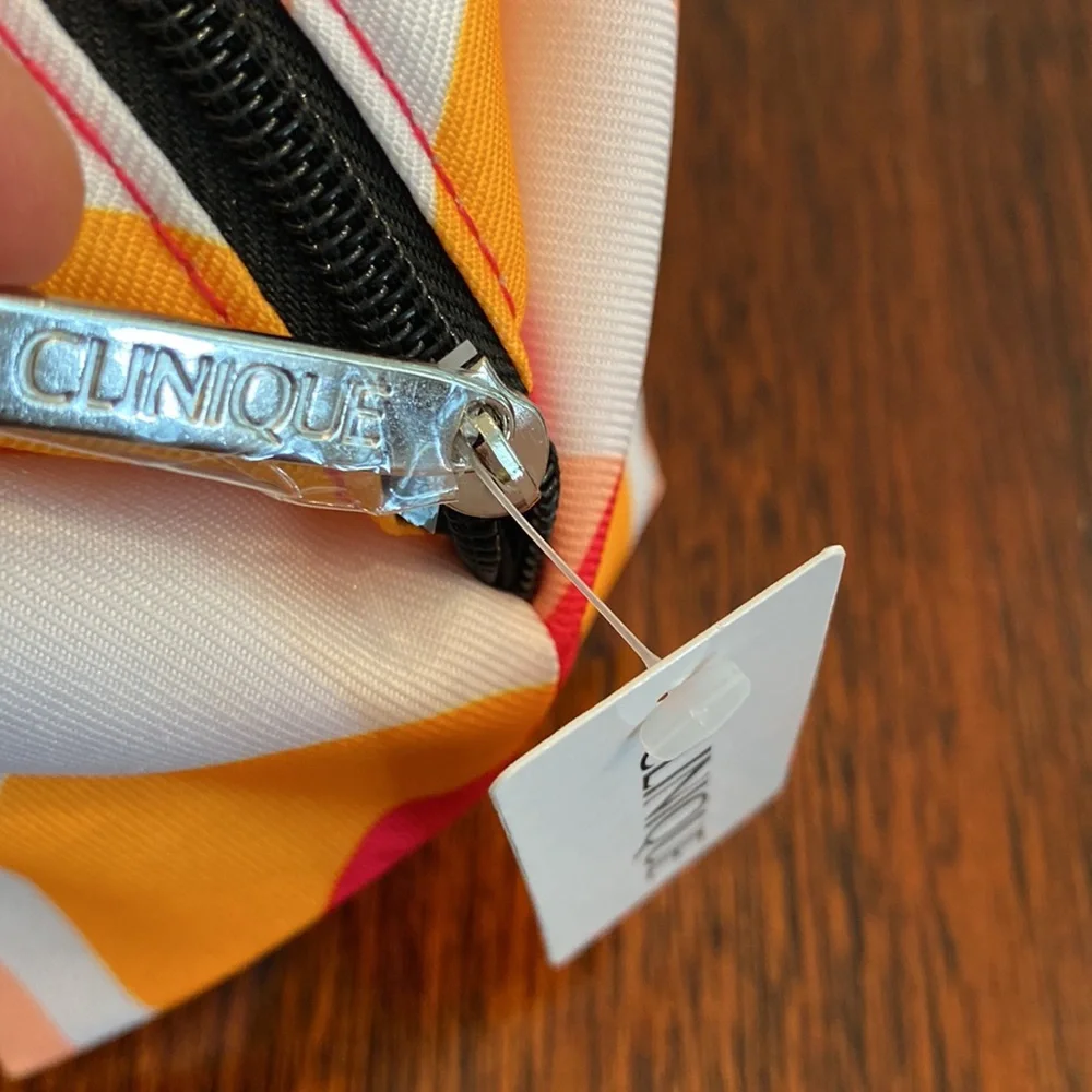 Clinique Pink Orange Cosmetic Travel Toiletry Bag Case Pouch Matching Mirror GWP